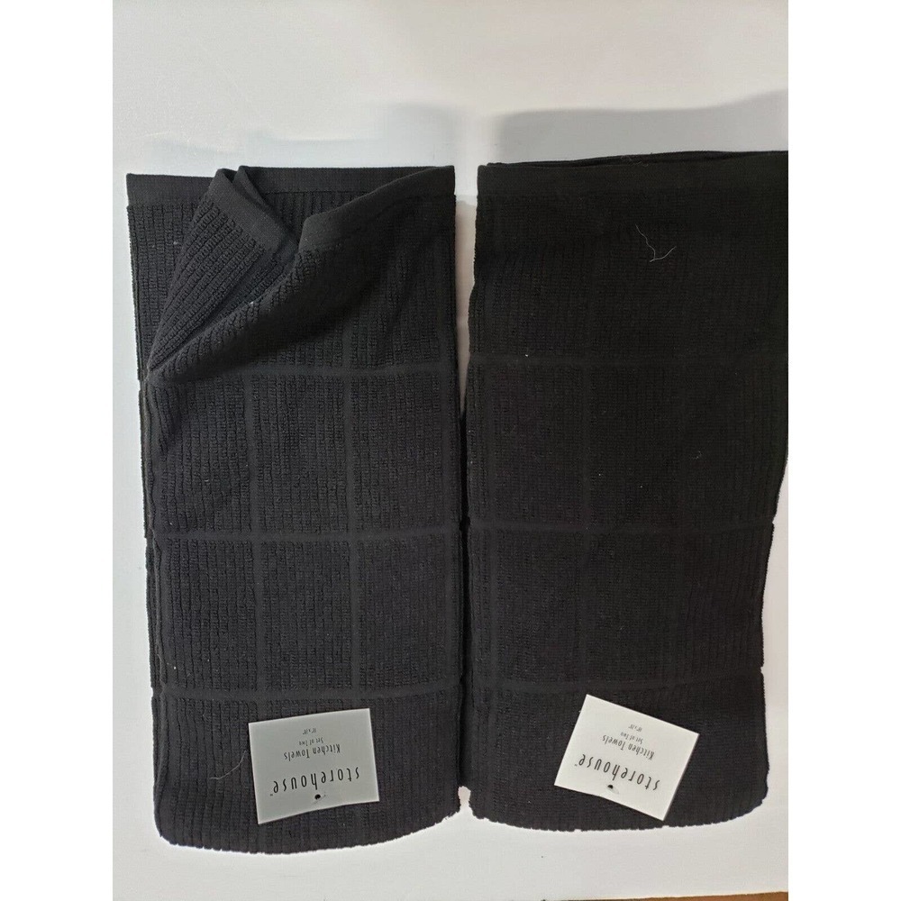 Set of 2 Storehouse Kitchen Towel 18" X‎ 28" Solid Black Window Pane Pattern
